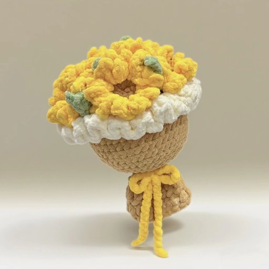 Crochet Yellow Flower Bouquet Kit with Woven Vase