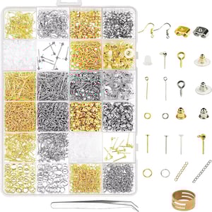 Wholesale Sell 24 Grids Gold and Silver Earring Making Accessories Set