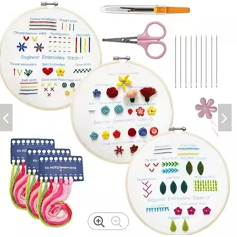 Beginner DIY Embroidery Kit Round Cross Stitch Sewing Set