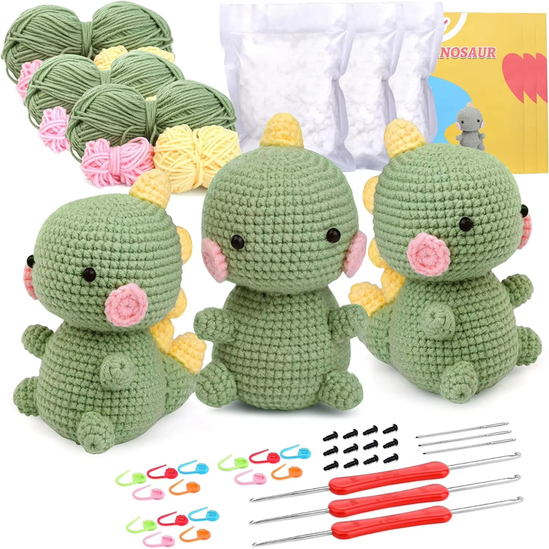 Crochet Set DIY Knitting Cartoon Dinosaur Dolls Keychain Pendant Kits