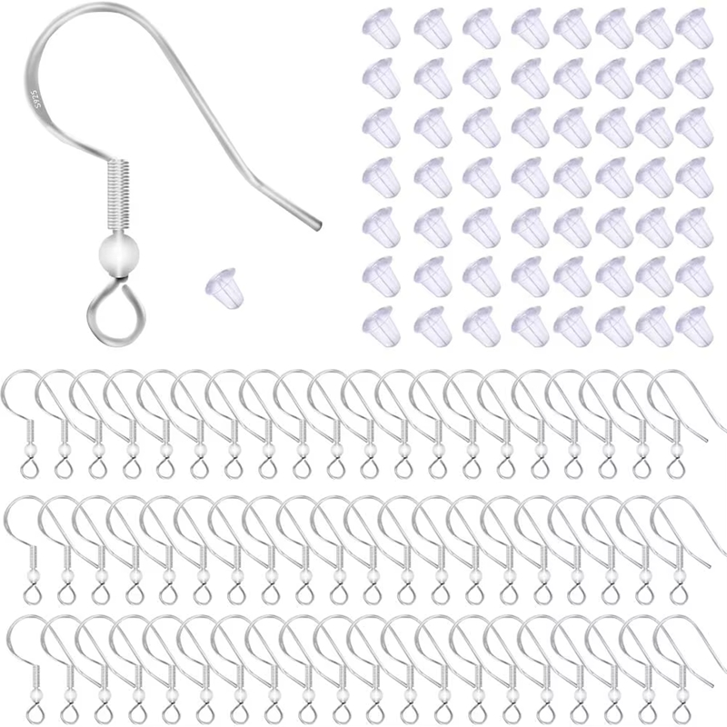925 Sterling Silver Earrings Fish Hook Earring and Earplugs