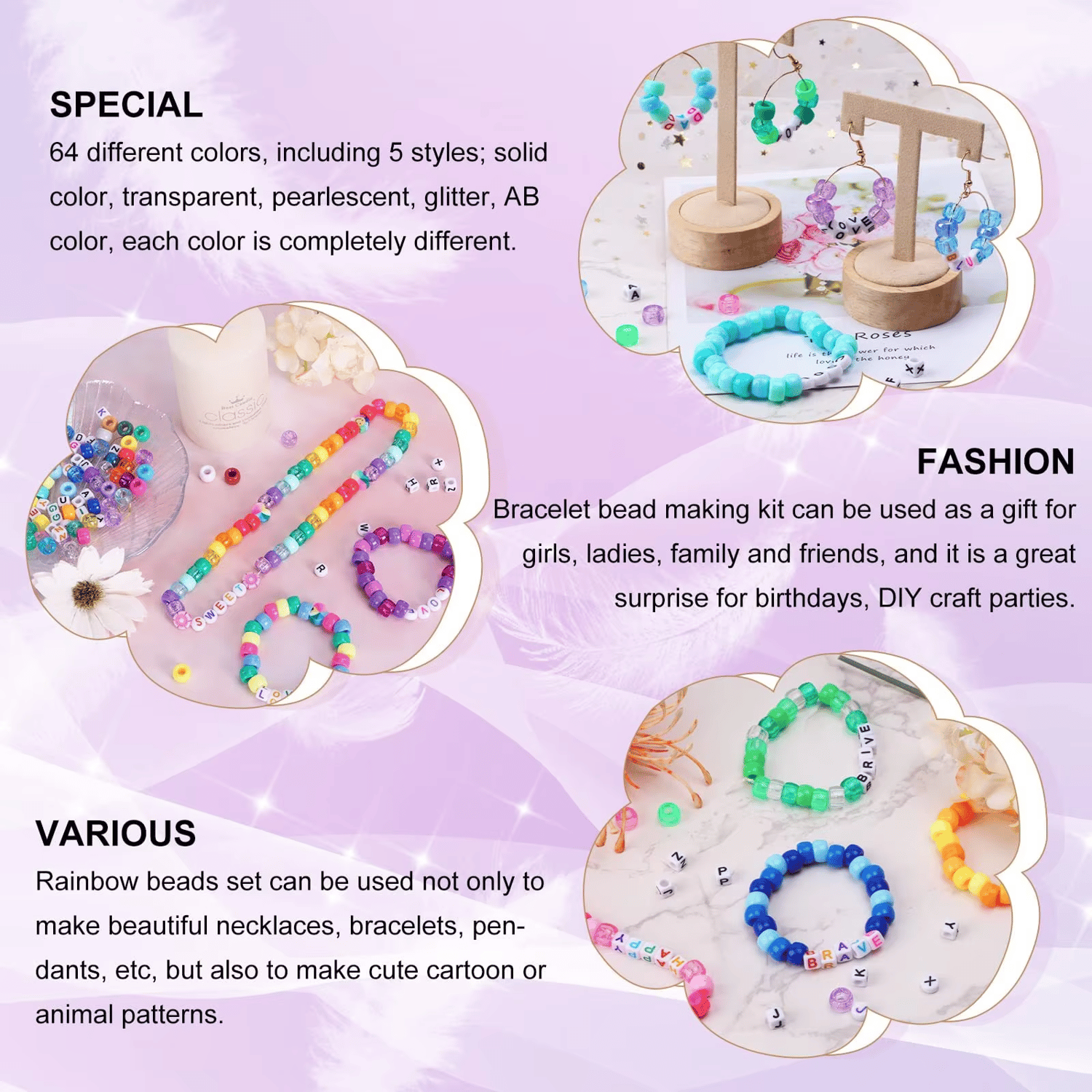 Ponny Beads Set with Square Letter Beads DIY Hair Weaving Beads Kit