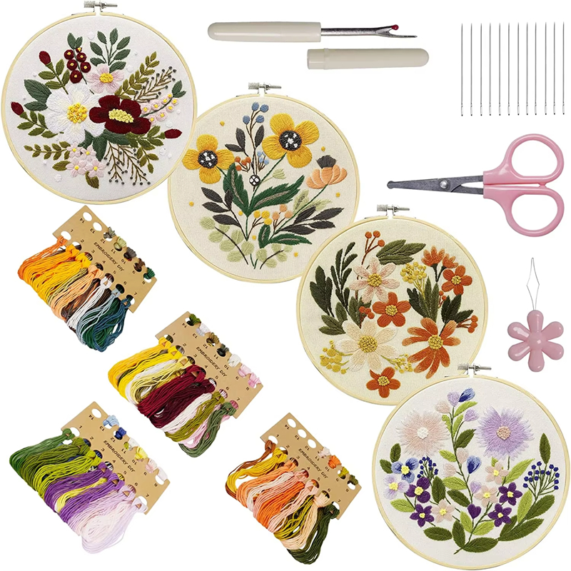 Factory Direct Selling 4 Set DIY Embroidery Hoops Sewing Patterns Kits