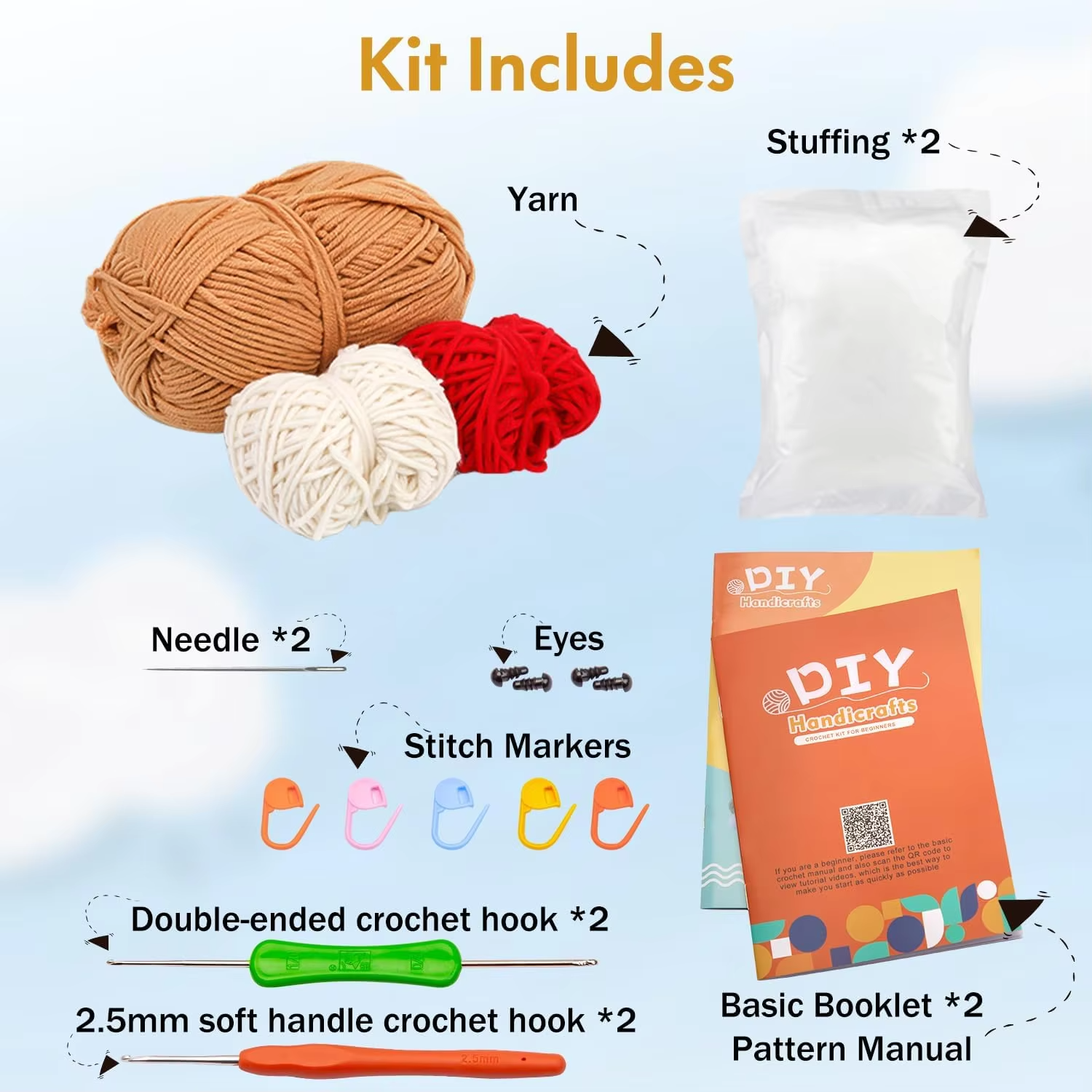 Popular Crochet Pendant DIY Knit Dinosaur and Elk Doll Keychain Kits