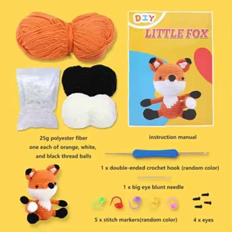 Market Hot Selling Animal Knitting Doll DIY Crochet Fox Keychain Kits