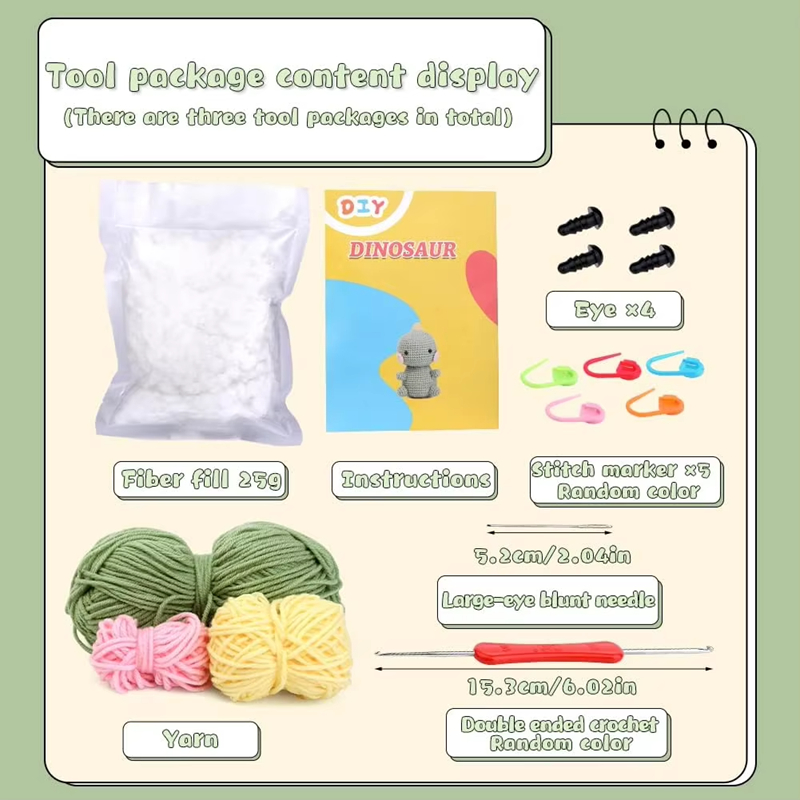 Crochet Set DIY Knitting Cartoon Dinosaur Dolls Keychain Pendant Kits