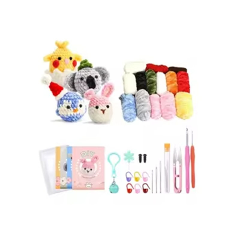 Crochet Animal Kits for Beginners DIY Woven Chenille Doll Keychain Set