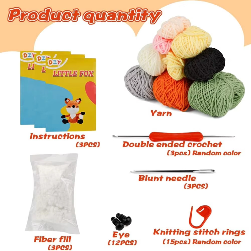 Factory Wholesale DIY Yarn Knitting Dinosaur Fox Elephant Crochet Sets