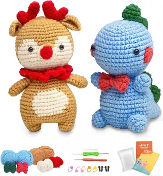 Popular Crochet Pendant DIY Knit Dinosaur and Elk Doll Keychain Kits