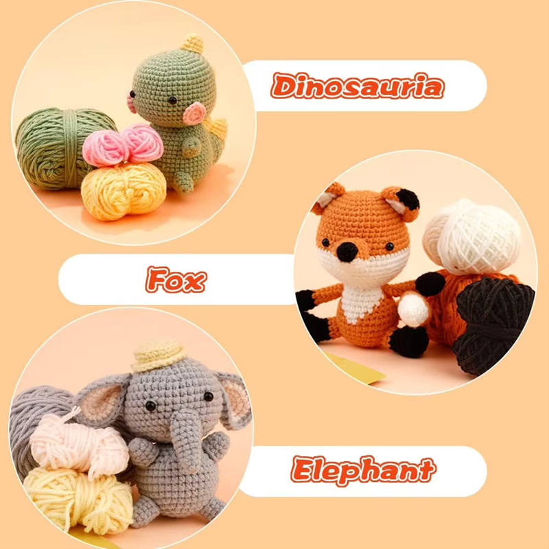 Factory Wholesale DIY Yarn Knitting Dinosaur Fox Elephant Crochet Sets