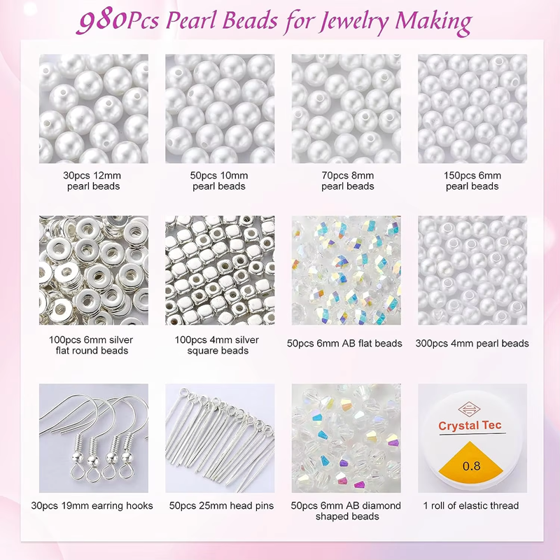 Wholesale Sell 980pcs Acrylic Pearl Beads Jewelry Making Kits