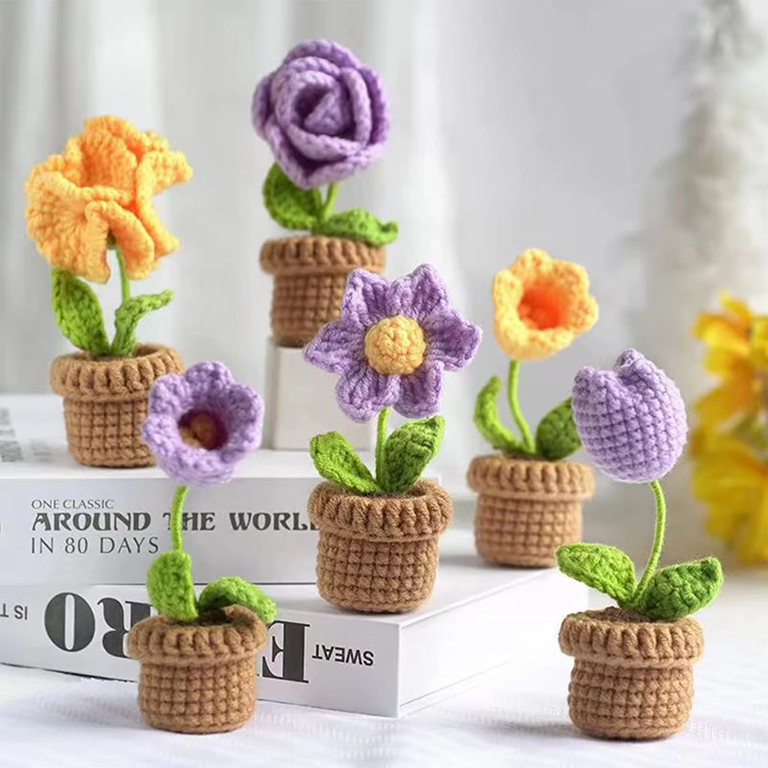 Crochet Flower Shape Bonsai DIY Material Bag Starter DIY Doll Make Set