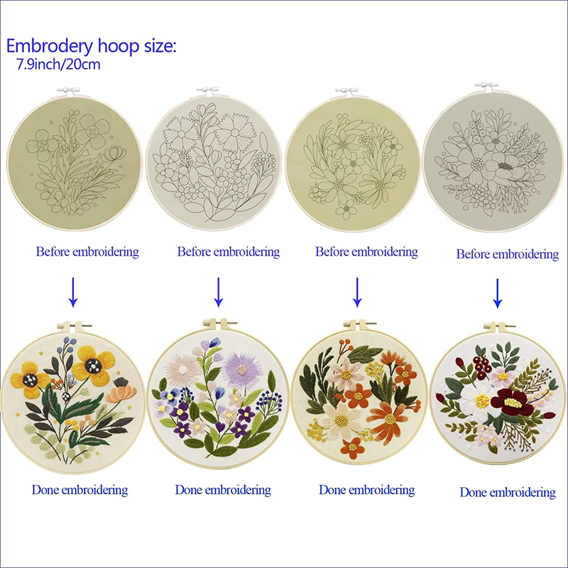 Factory Direct Selling 4 Set DIY Embroidery Hoops Sewing Patterns Kits