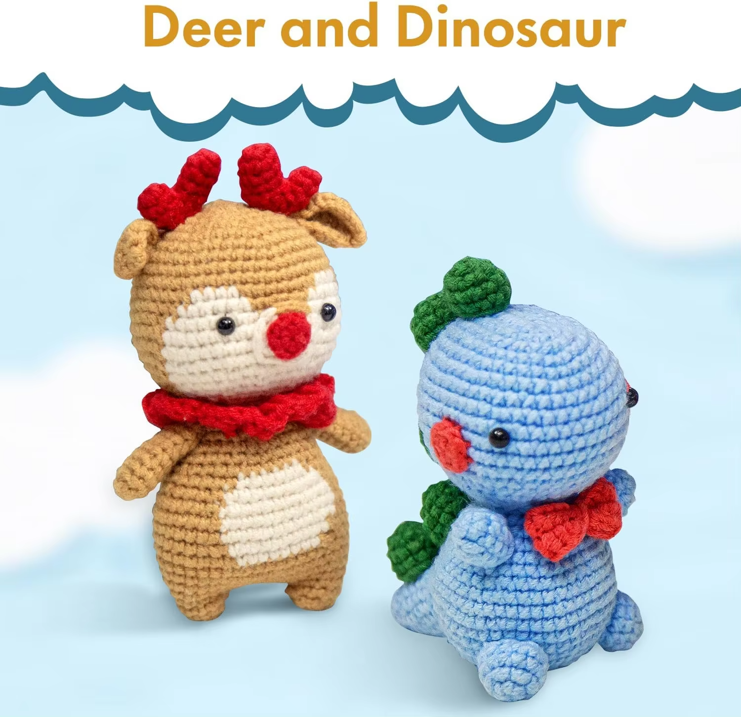 Popular Crochet Pendant DIY Knit Dinosaur and Elk Doll Keychain Kits