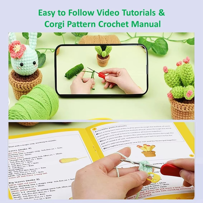 Plant Crochet Kits for Beginners Easy DIY Knitting Succulent Plant Set