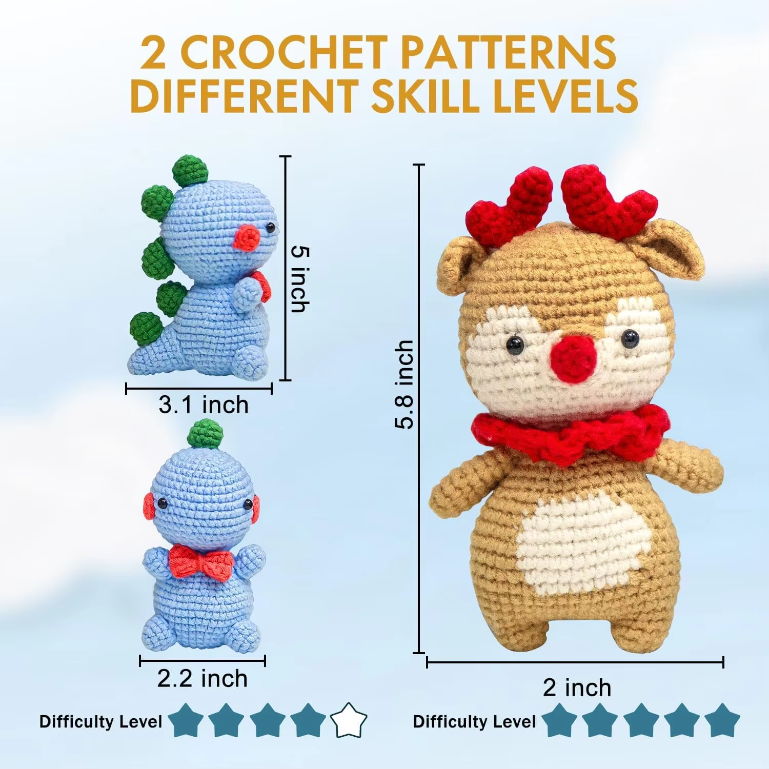 Popular Crochet Pendant DIY Knit Dinosaur and Elk Doll Keychain Kits