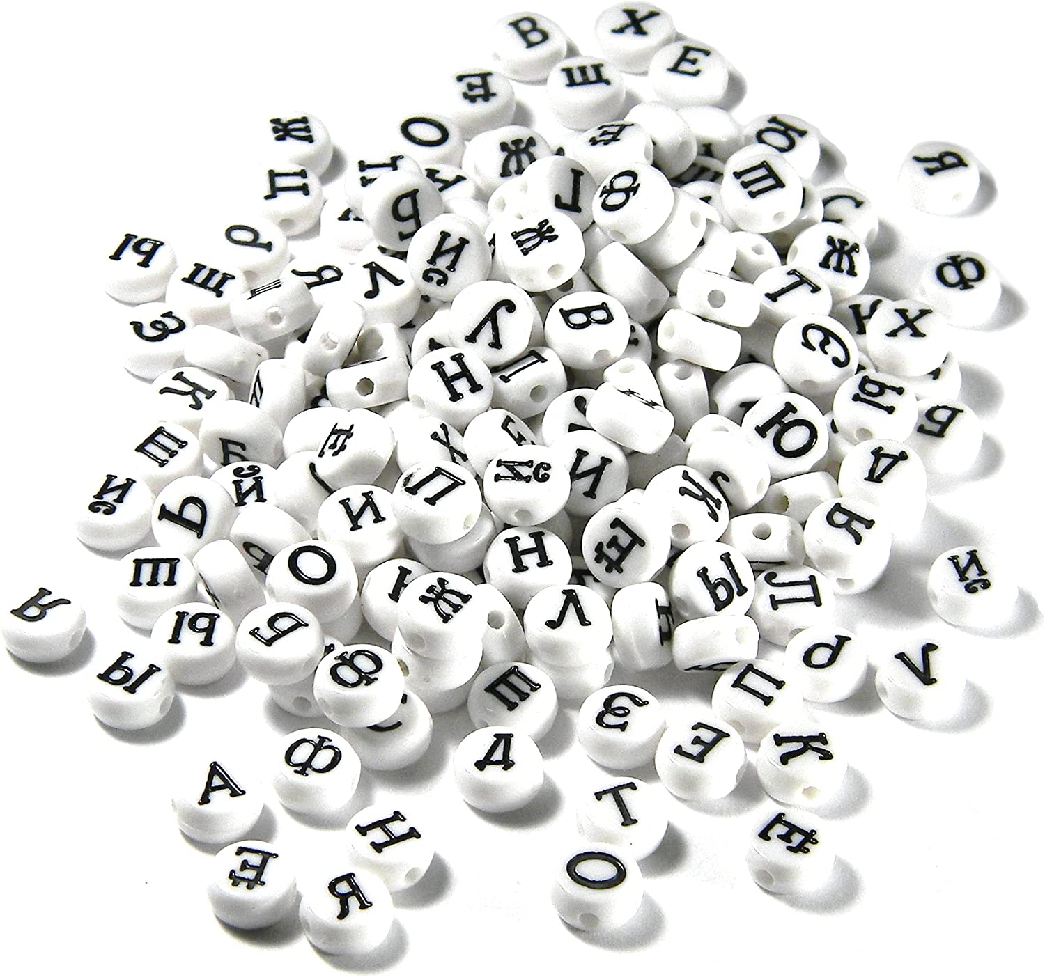 Wholesale Flat Round Acrylic Russian Letter Beads 7x4mm Alphabet Beads