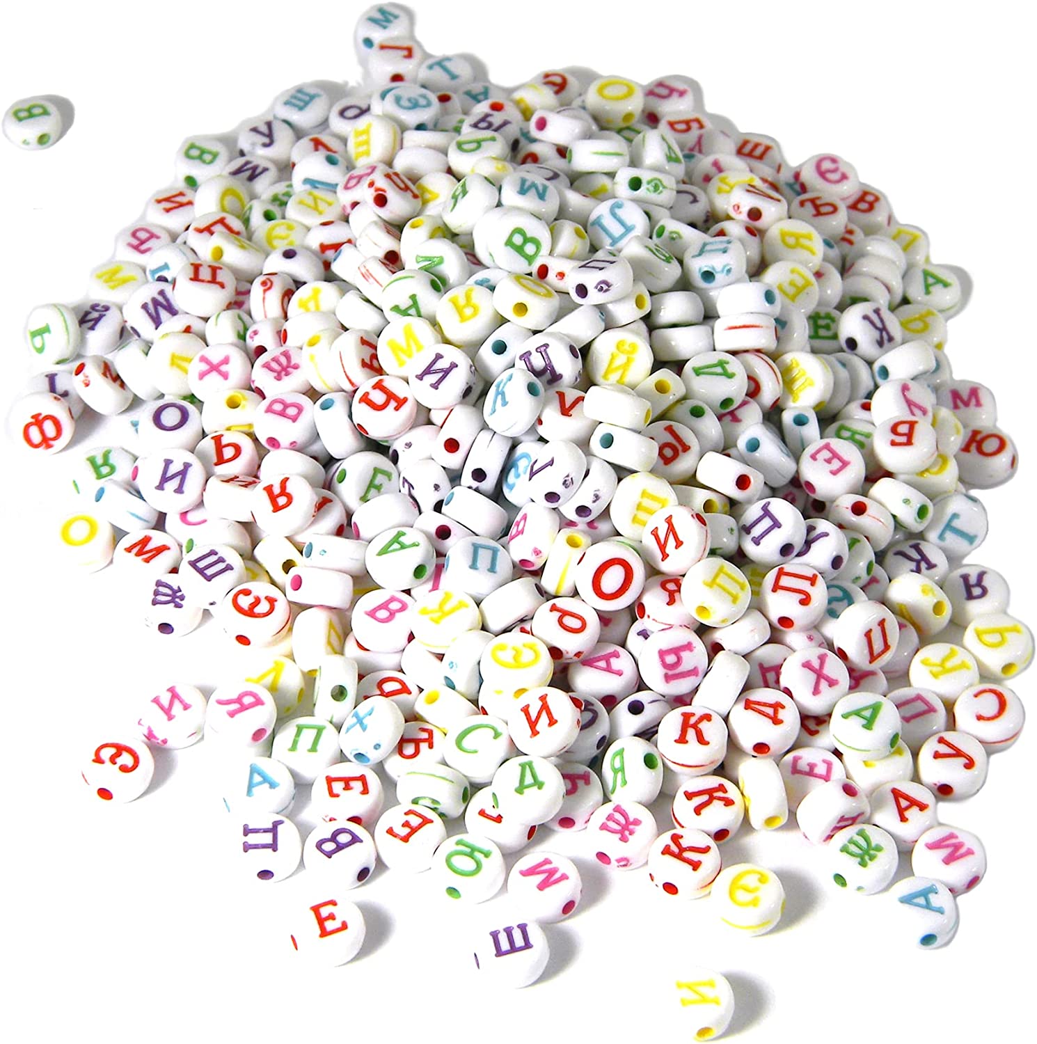 Wholesale Flat Round Acrylic Russian Letter Beads 7x4mm Alphabet Beads