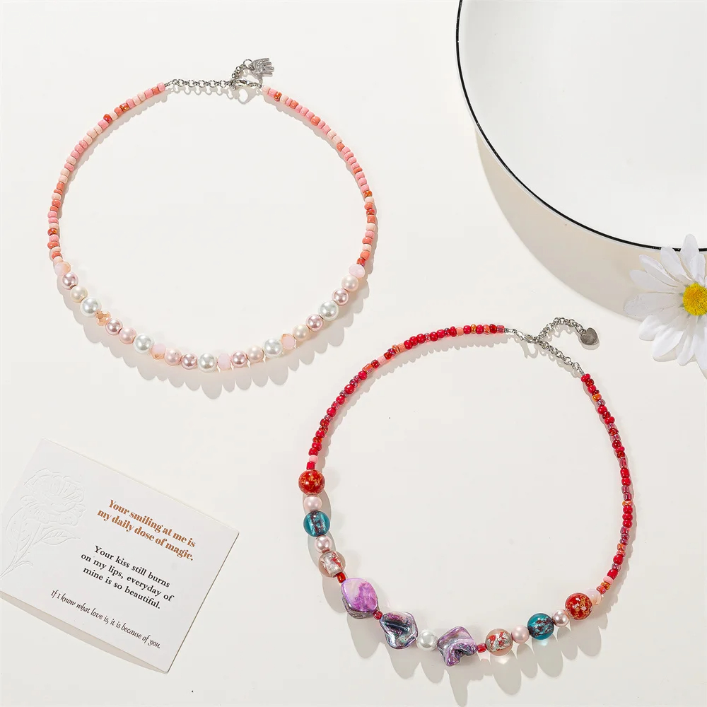 PInk Glass Pearl Stone Beads DIY Jewelry Making Necklaces Kits