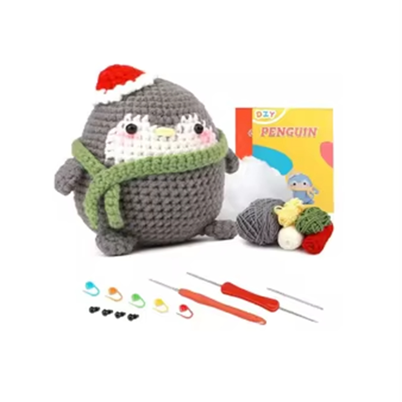 Factory Sells High Quality Crochet Kits DIY Knit Grey Penguin Doll Set