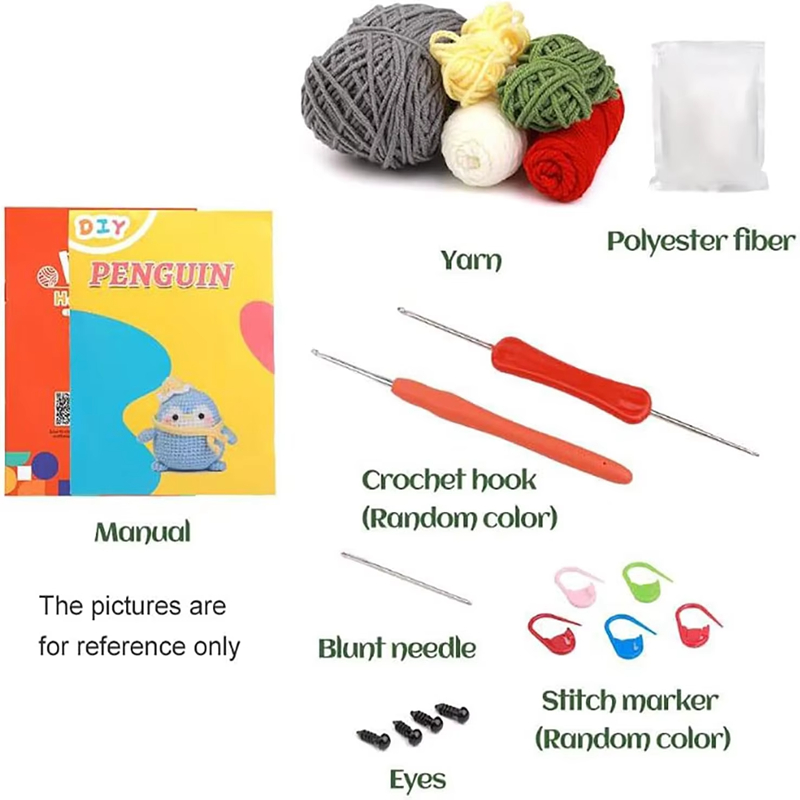 Factory Sells High Quality Crochet Kits DIY Knit Grey Penguin Doll Set