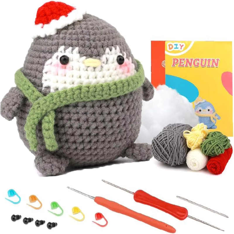 Factory Sells High Quality Crochet Kits DIY Knit Grey Penguin Doll Set
