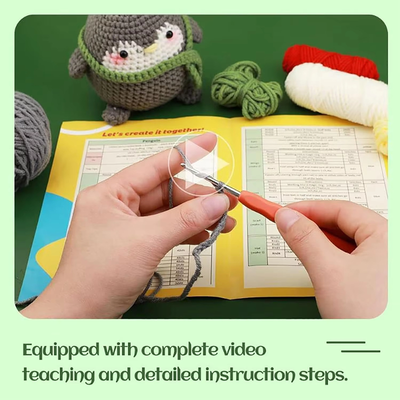 Factory Sells High Quality Crochet Kits DIY Knit Grey Penguin Doll Set