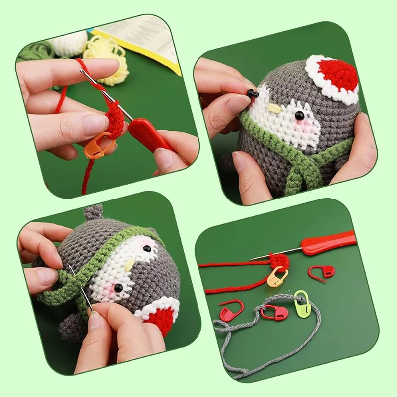 Factory Sells High Quality Crochet Kits DIY Knit Grey Penguin Doll Set