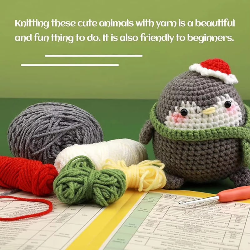 Factory Sells High Quality Crochet Kits DIY Knit Grey Penguin Doll Set