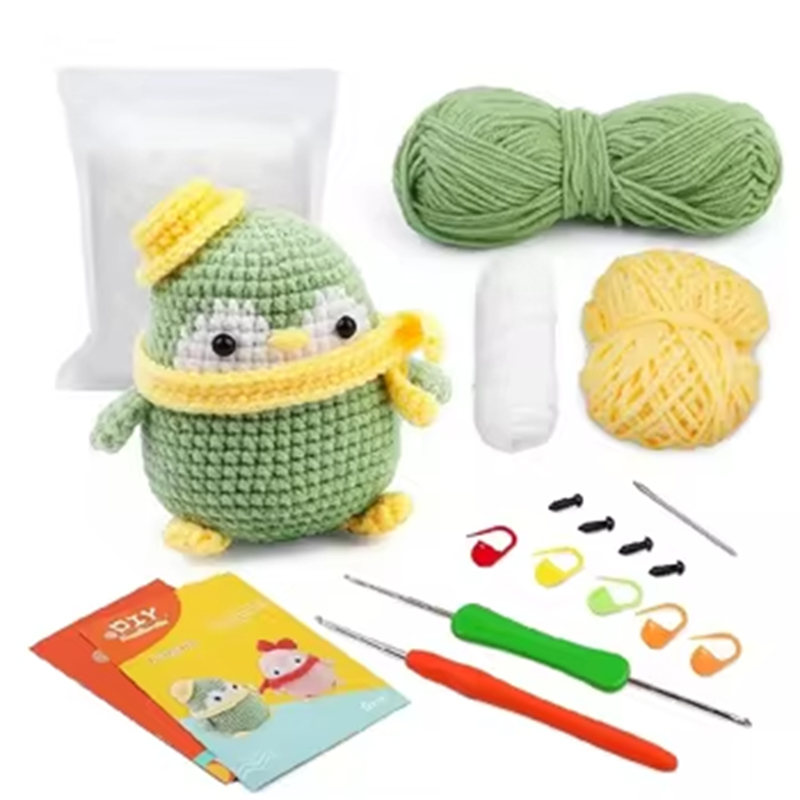 Hot Selling Crochet Animal Doll Kits DIY Knit Green Plush Penguin Set