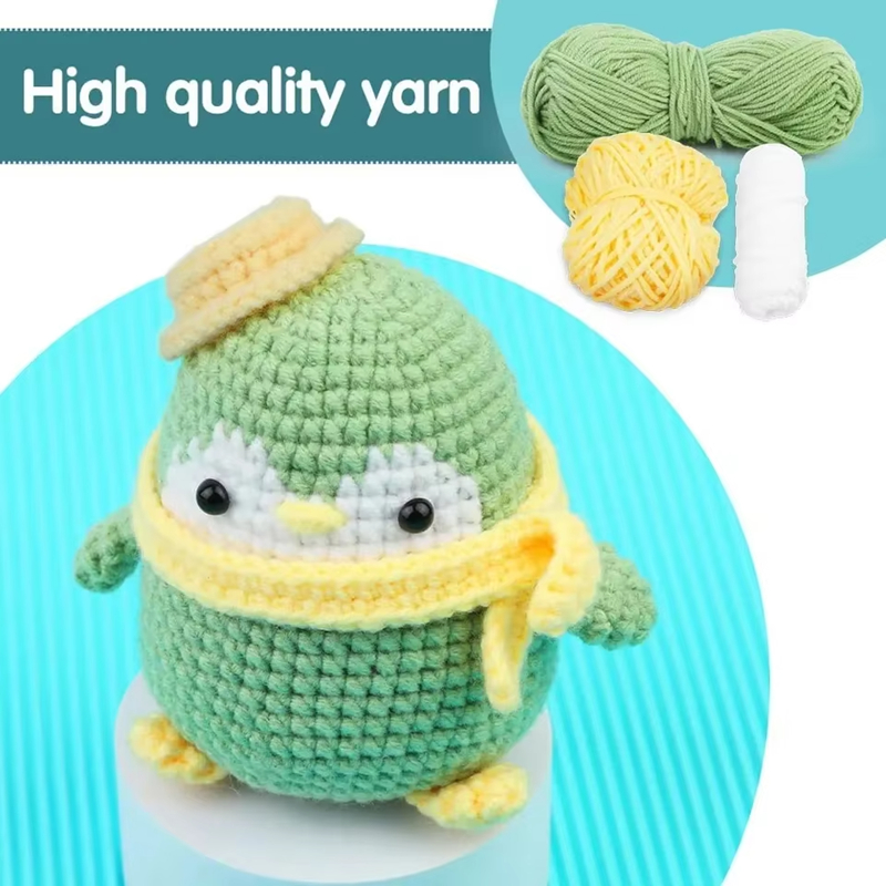 Hot Selling Crochet Animal Doll Kits DIY Knit Green Plush Penguin Set