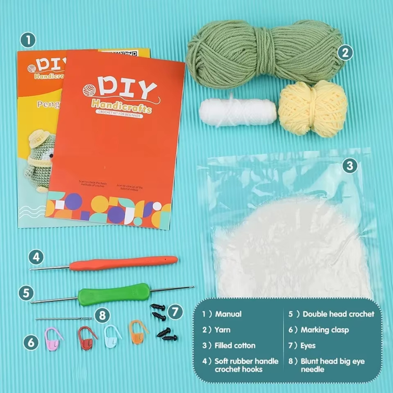 Hot Selling Crochet Animal Doll Kits DIY Knit Green Plush Penguin Set