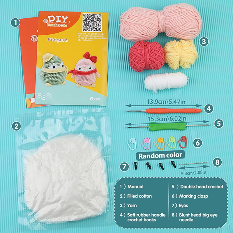 Crochet Animal Kits Manufacturers Sell Yarn DIY Woven Pink Penguin Set