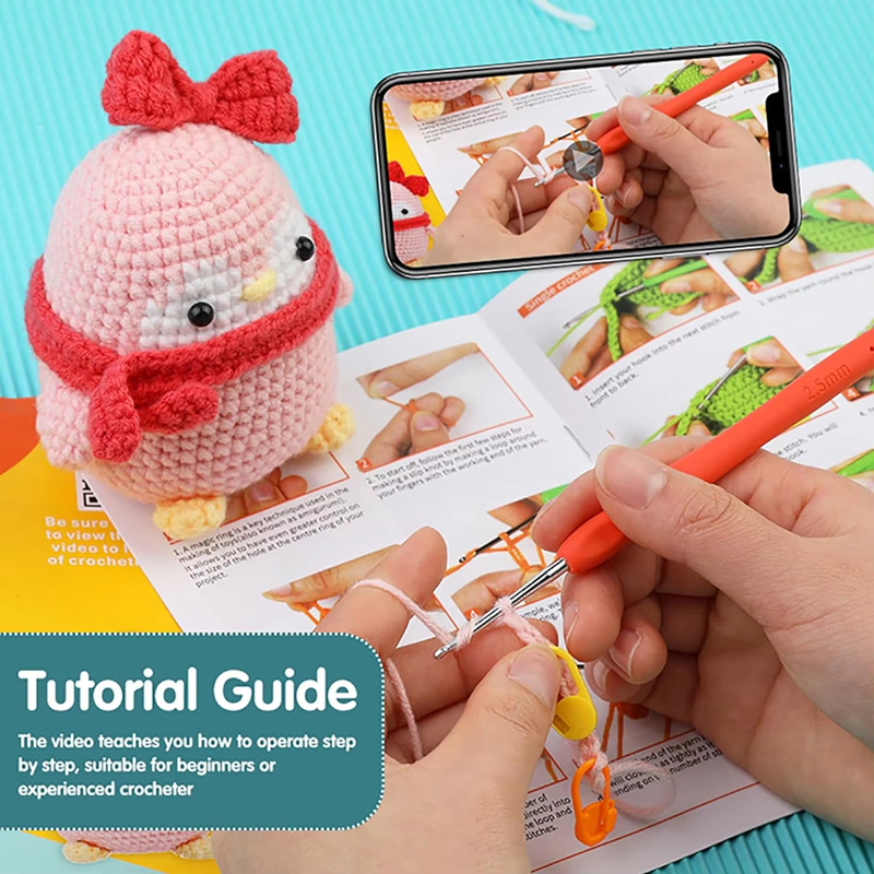 Crochet Animal Kits Manufacturers Sell Yarn DIY Woven Pink Penguin Set