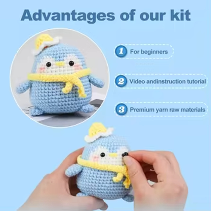 Wholesale Sell Cartoon Penguin Crochet Kit DIY Knitted Animal Yarn Set
