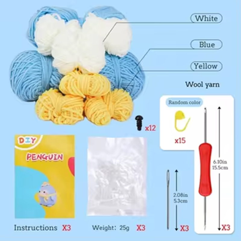 Wholesale Sell Cartoon Penguin Crochet Kit DIY Knitted Animal Yarn Set
