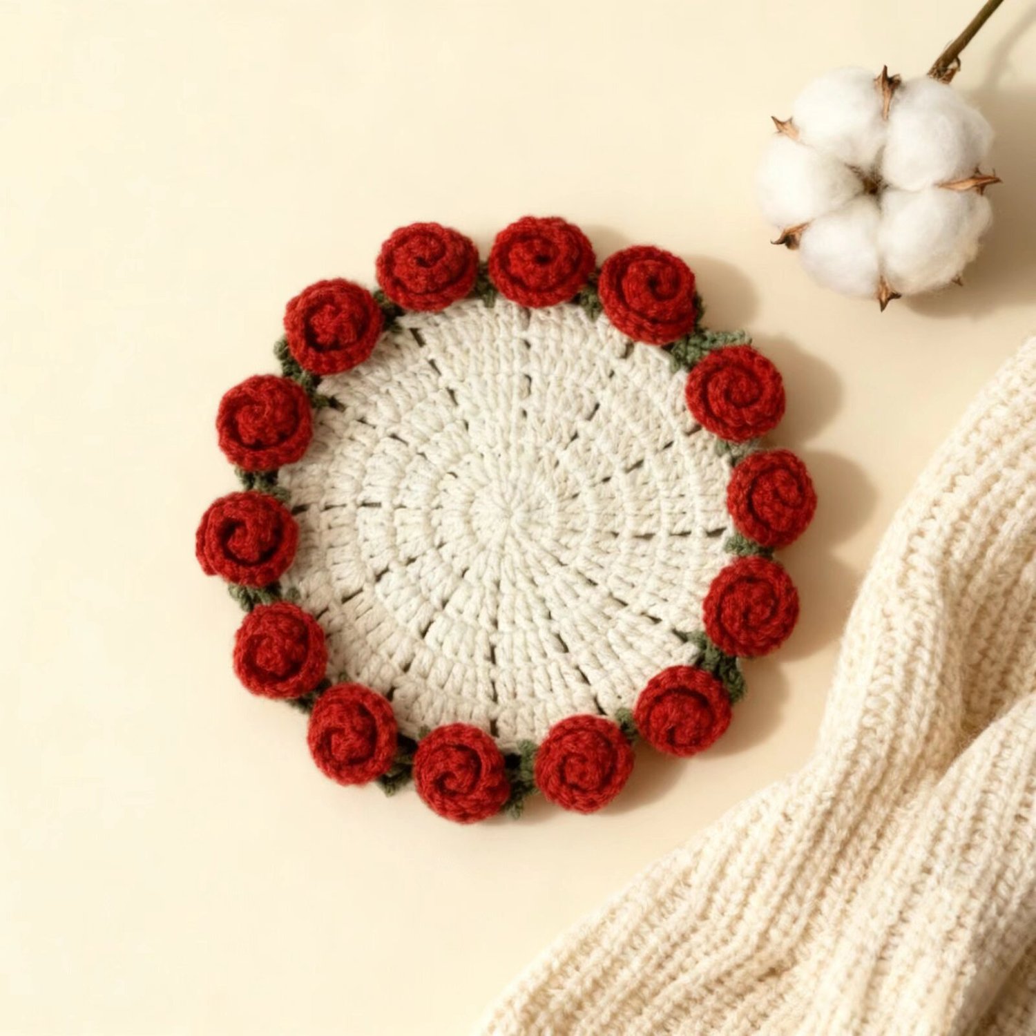 Crochet Rose Flower Coaster