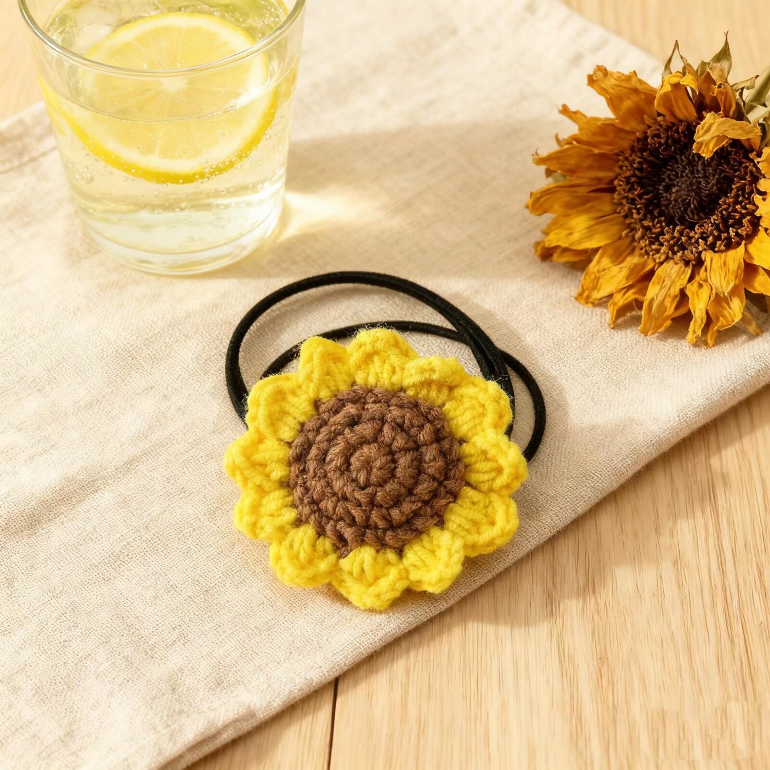 Crochet Sunflower Hair Tie