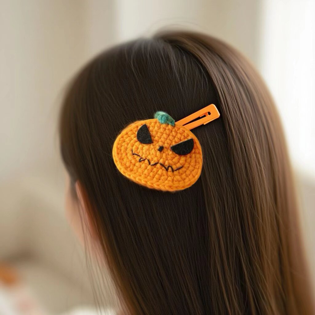 Halloween Pumpkin Crochet Hair Clip