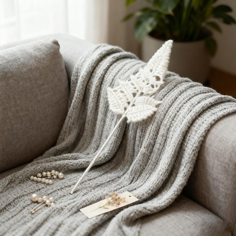 Crochet White Fern Stem Decor