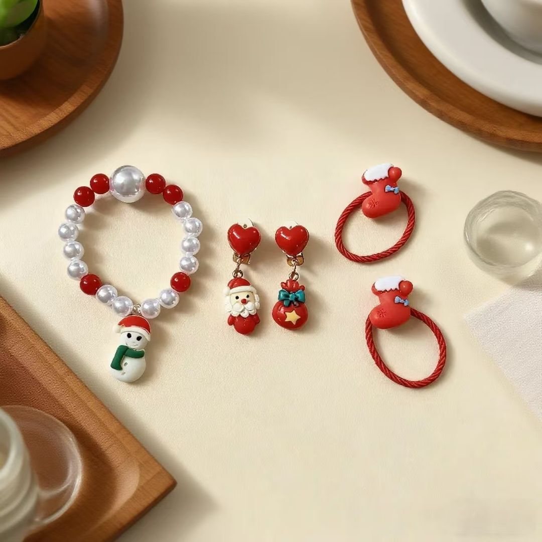 Christmas Kids Hair Accessory Set Santa Snowman
