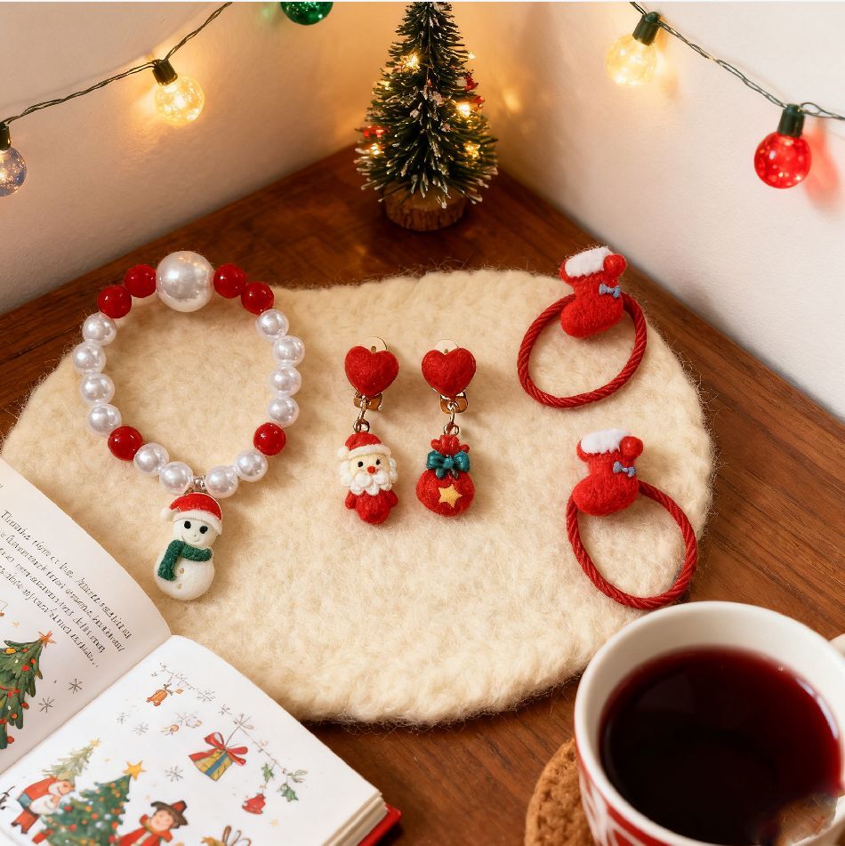 Christmas Kids Hair Accessory Set Santa Snowman