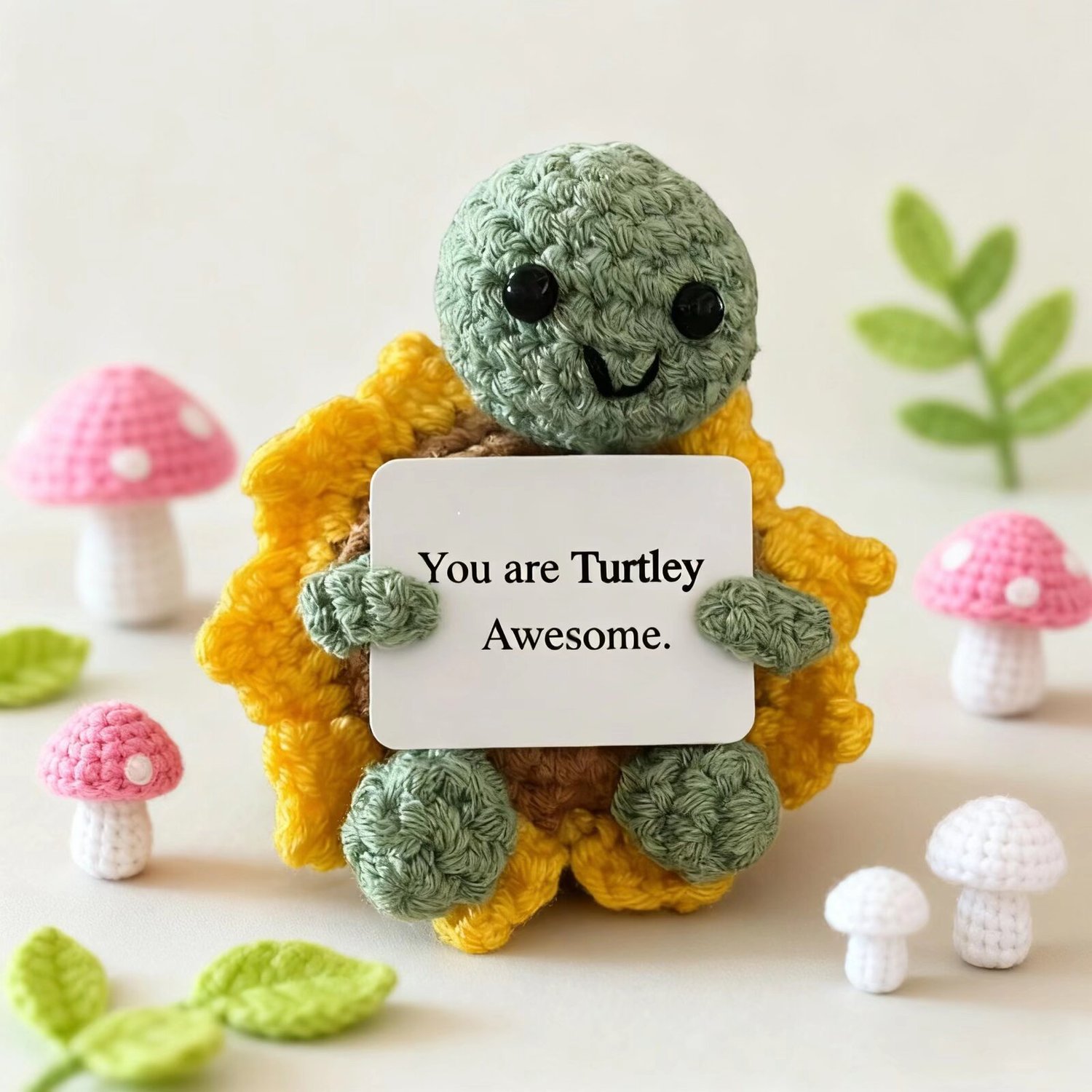 Crochet Motivational Turtle Plush Decor