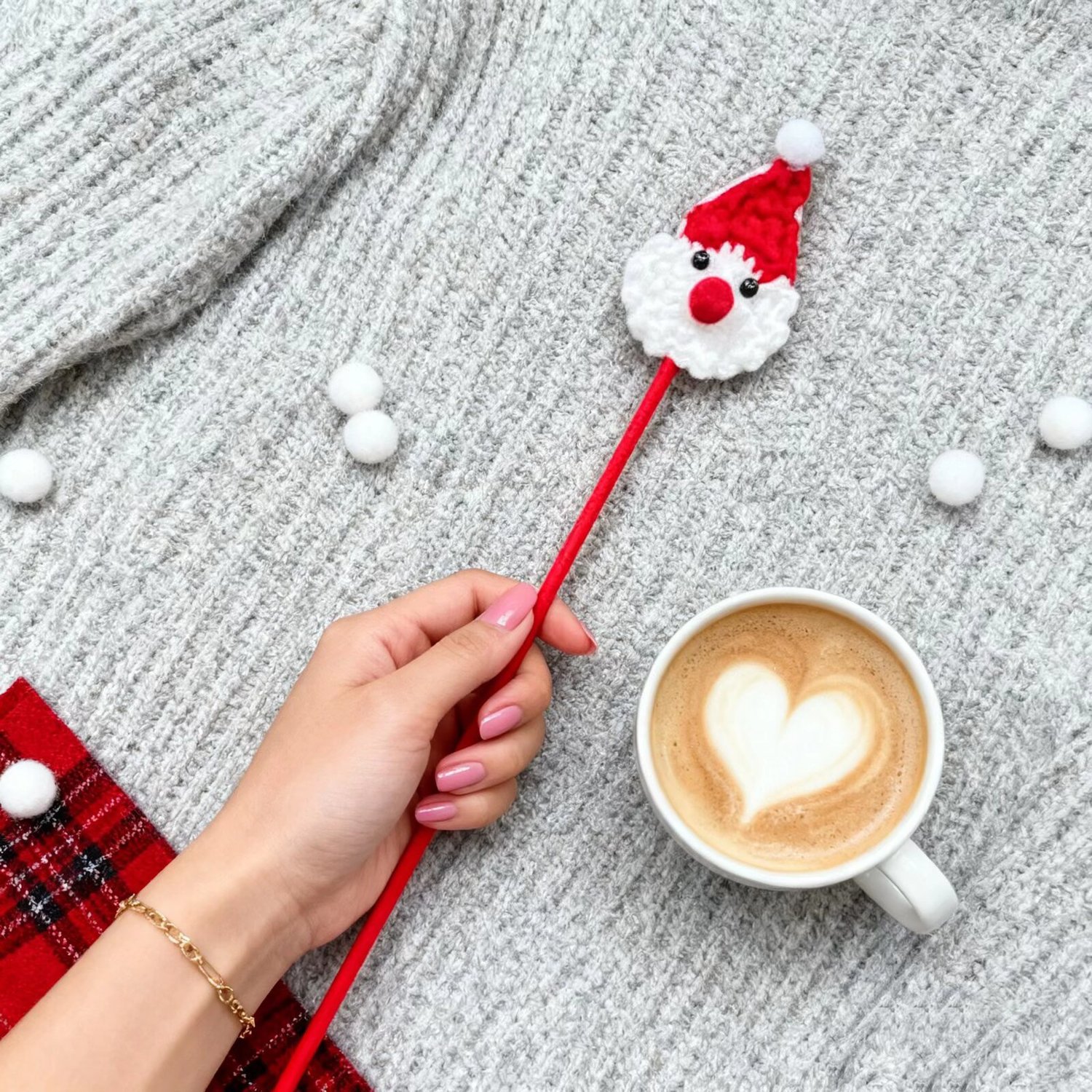Crochet Santa Stick Handmade Festive Accessory
