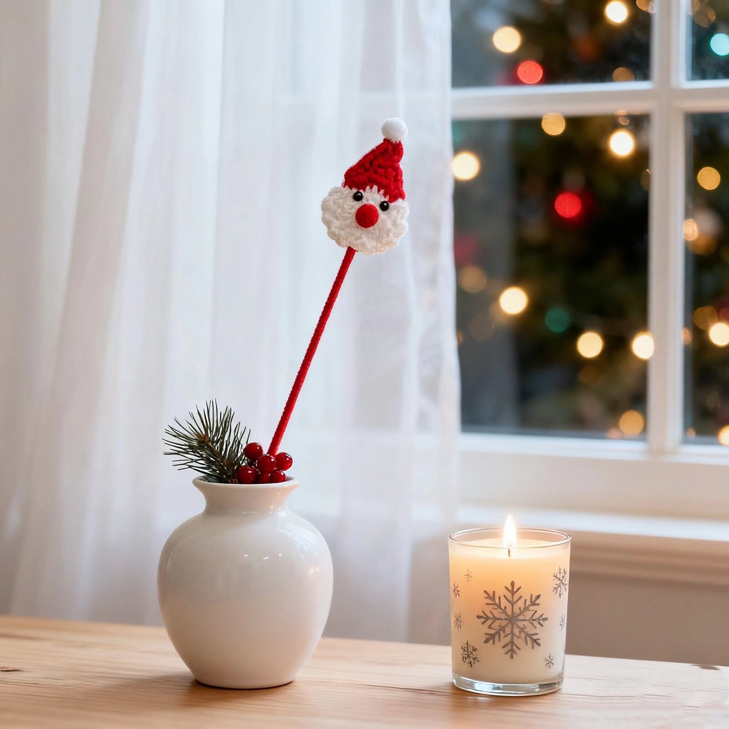 Crochet Santa Stick Handmade Festive Accessory