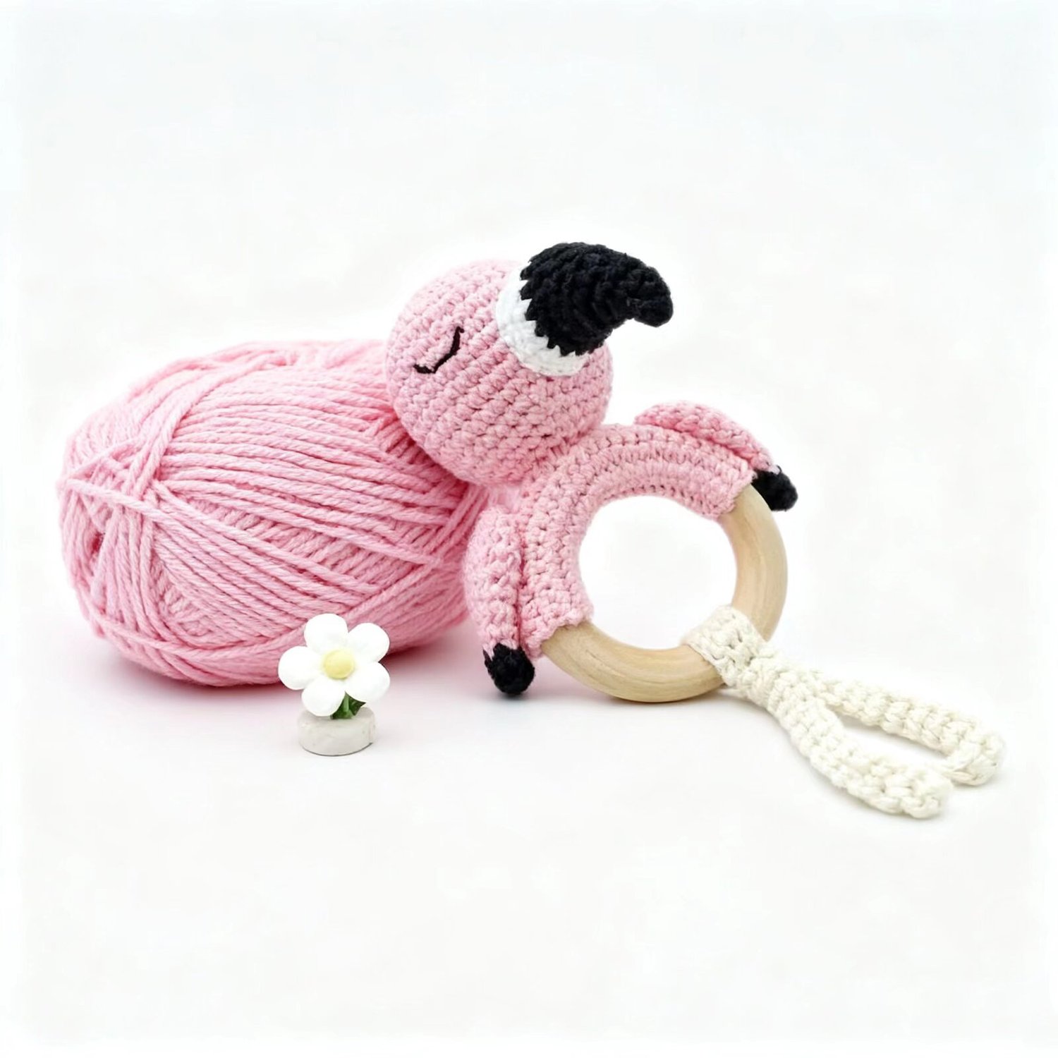 Crochet Flamingo Doll Rattle Handmade Decor