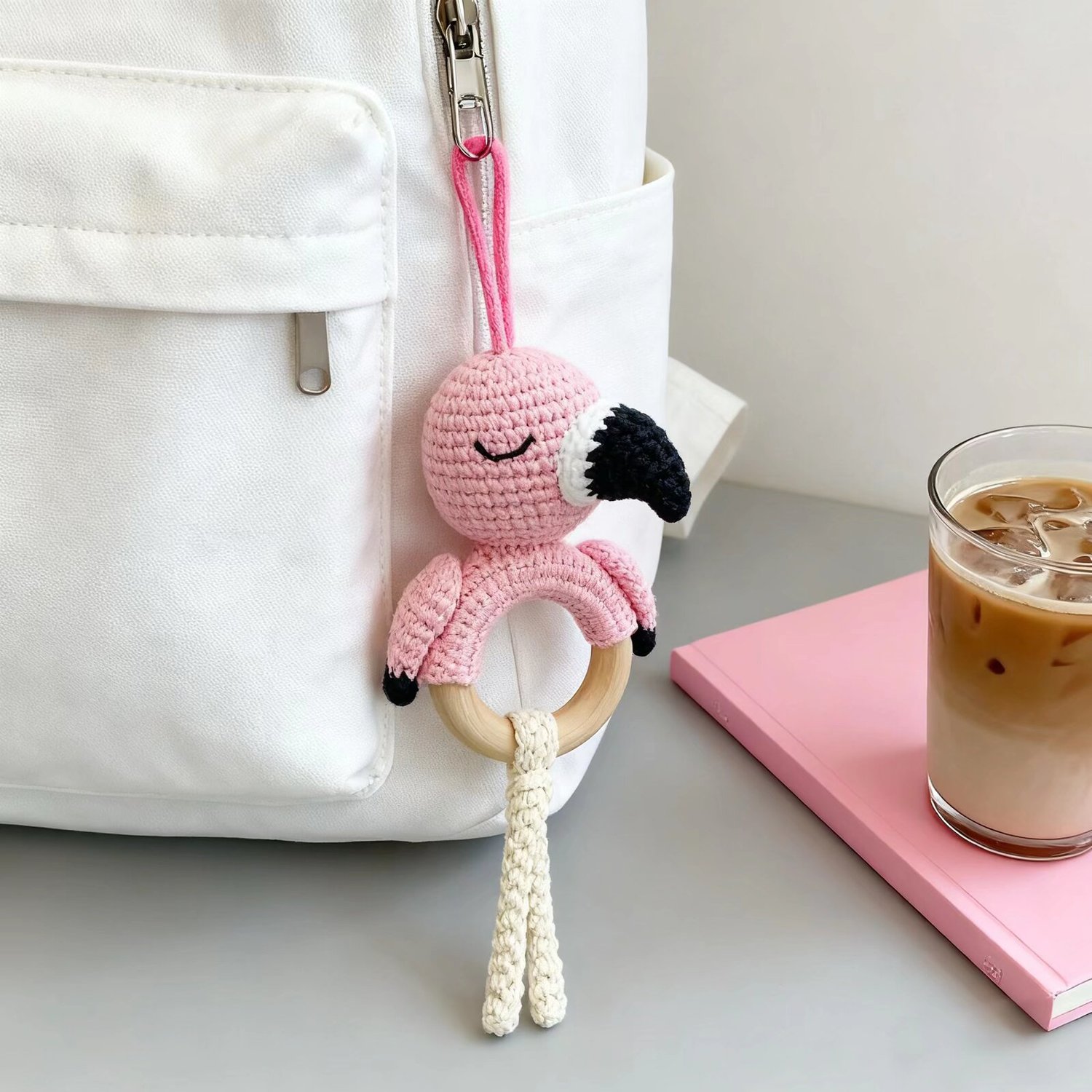 Crochet Flamingo Doll Rattle Handmade Decor