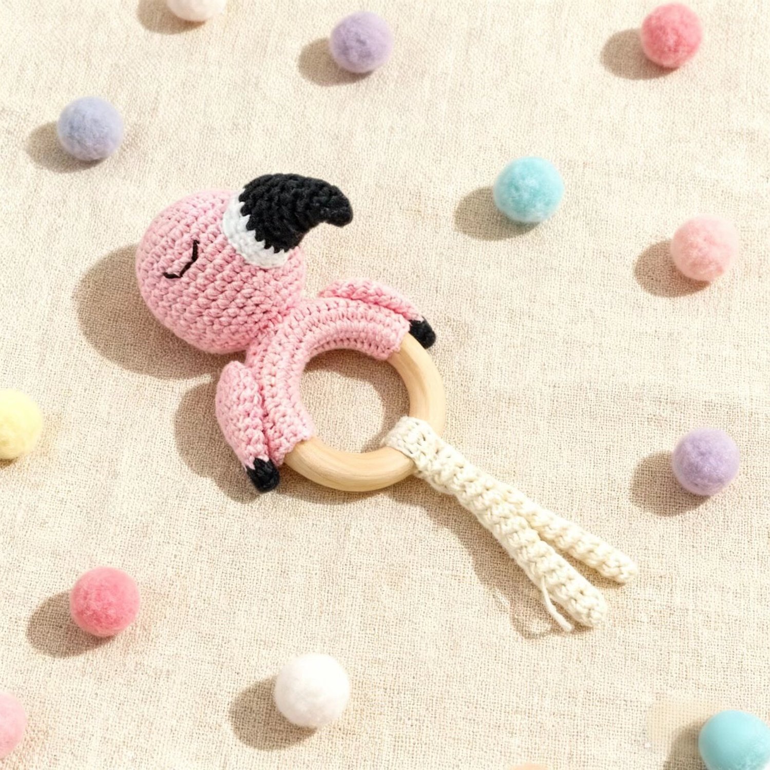 Crochet Flamingo Doll Rattle Handmade Decor