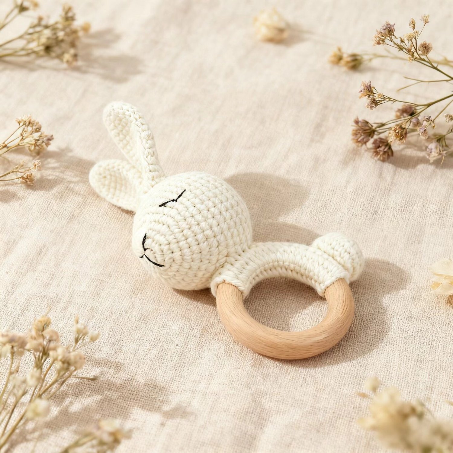 Crochet White Rabbit Doll Keychain Rattle