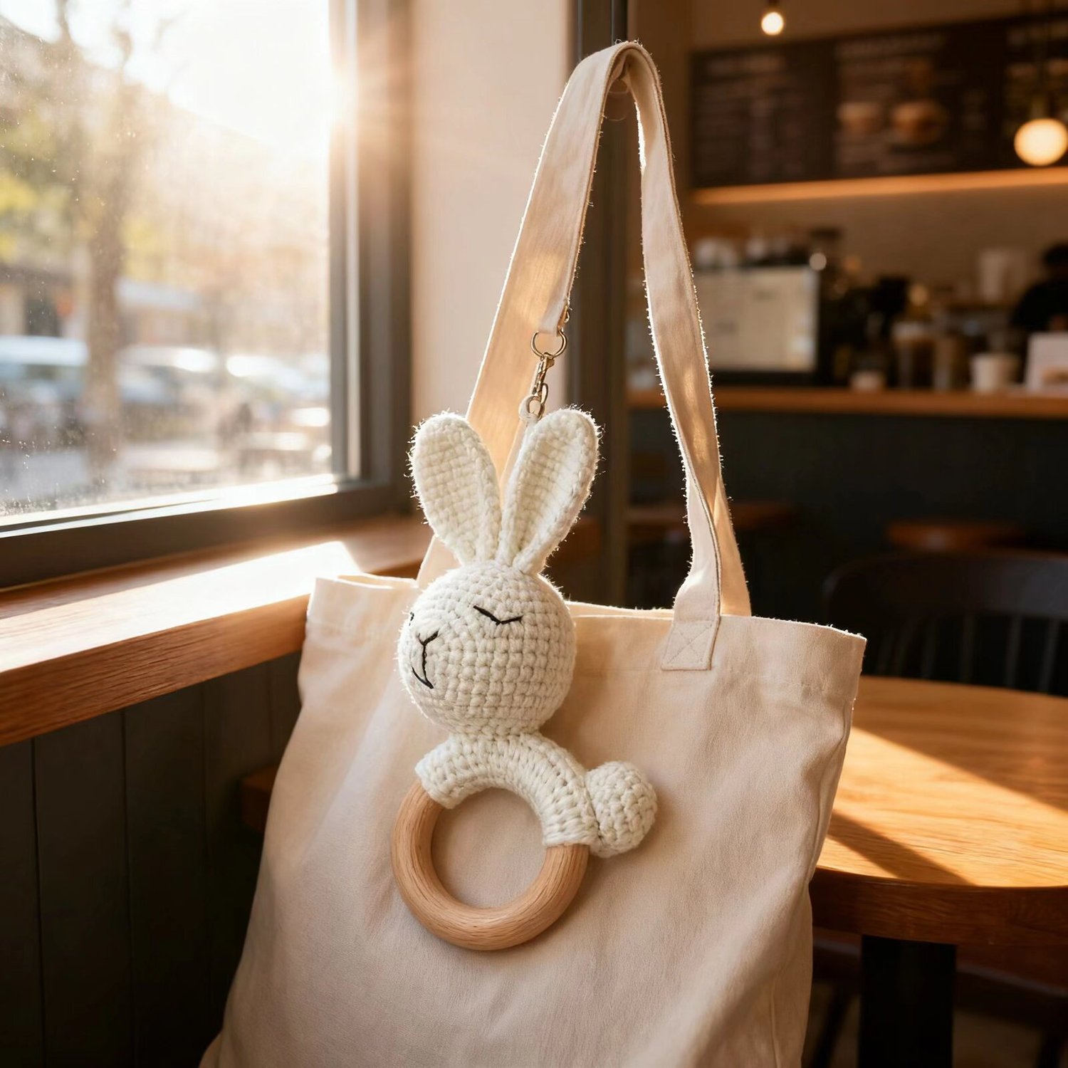 Crochet White Rabbit Doll Keychain Rattle